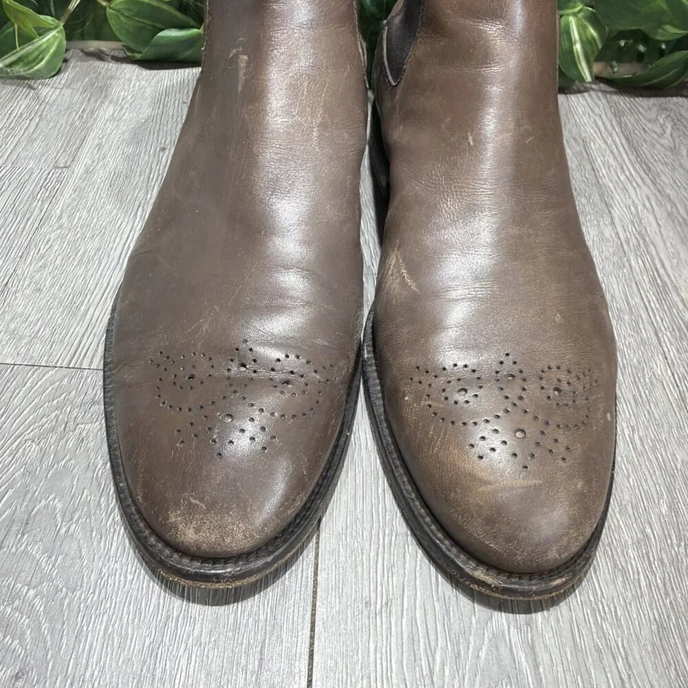 MEN'S TOD'S Buckle CHELSEA WINGTIP BROWN LEATHER BOOTS SIZE 9.5 DISTRESSED